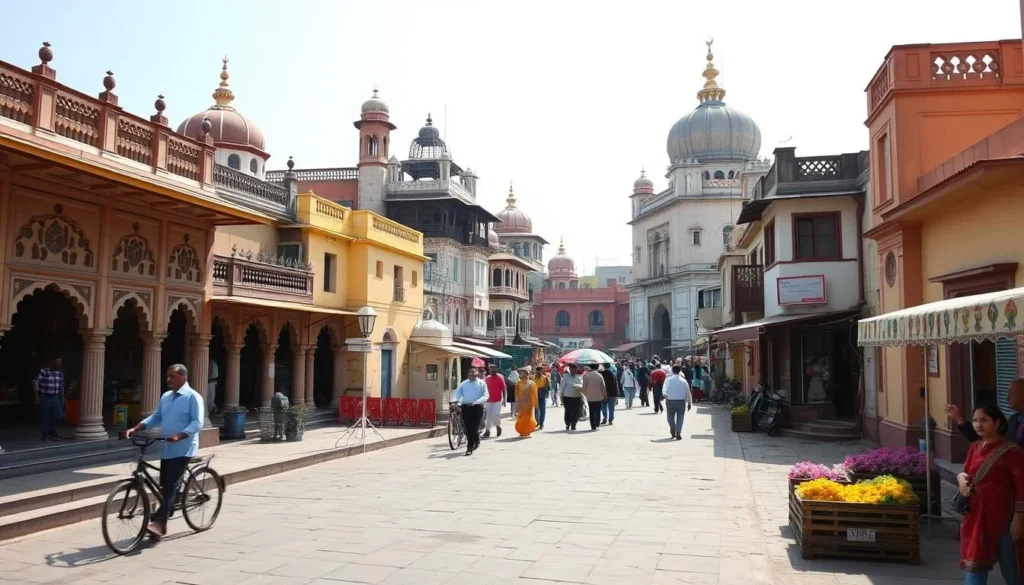 Generate an image of a heritage walk in Patiala, showcasing its historical landmarks and cultural significance.