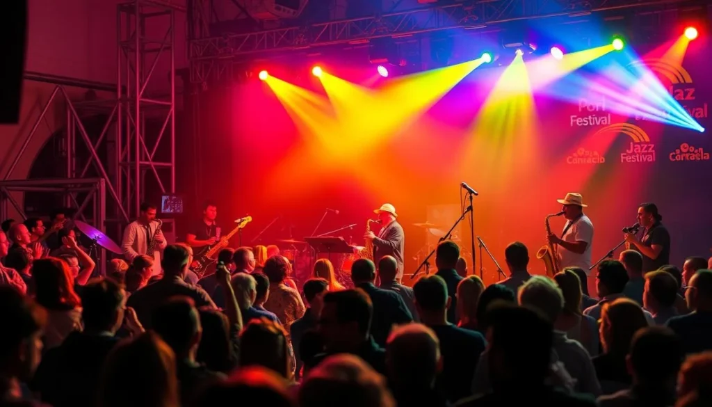Generate an image of a jazz performance at Pori Jazz Festival.