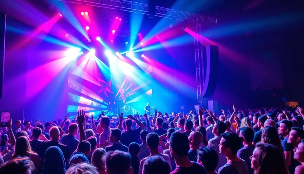 Generate an image of a lively rock concert at Ruisrock Festival.