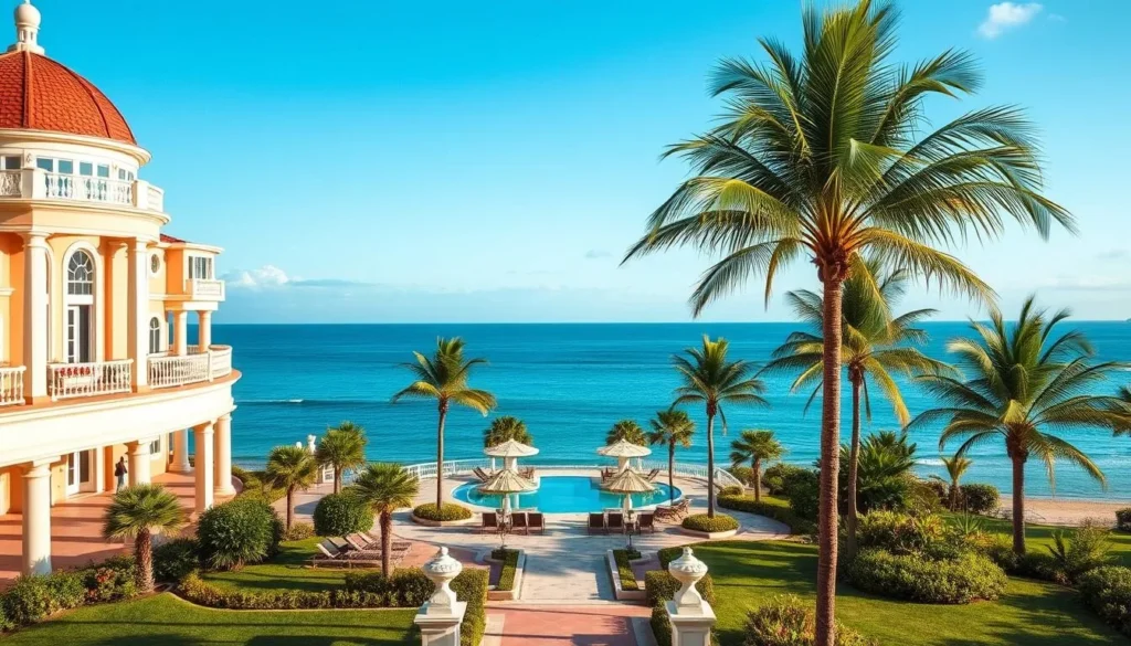 Generate an image of a luxurious beachfront hotel in Ilha Comprida Generate an image of a luxurious beachfront hotel in Ilha Comprida
