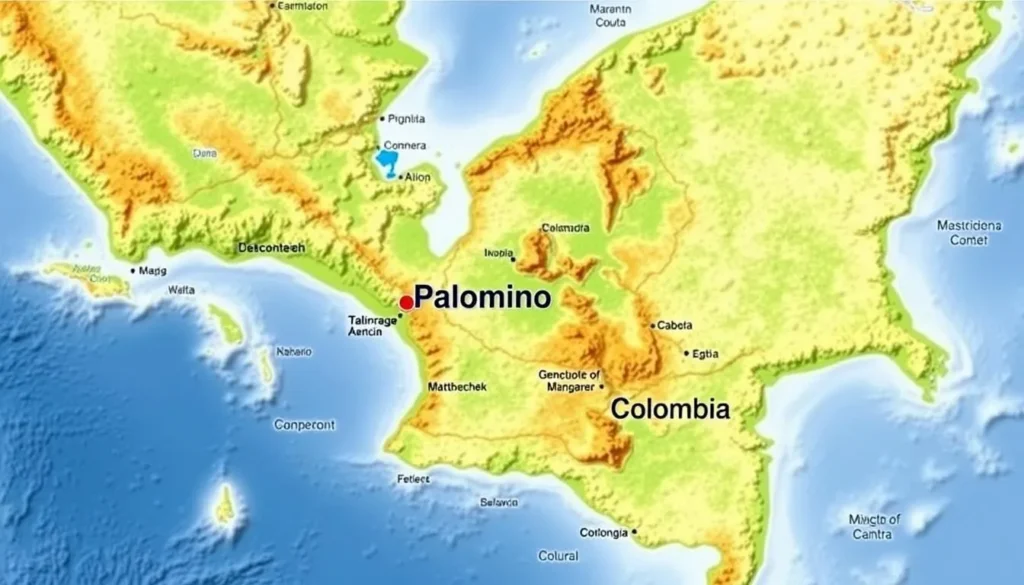 Generate an image of a map showing Palomino's location on Colombia's Caribbean coast.