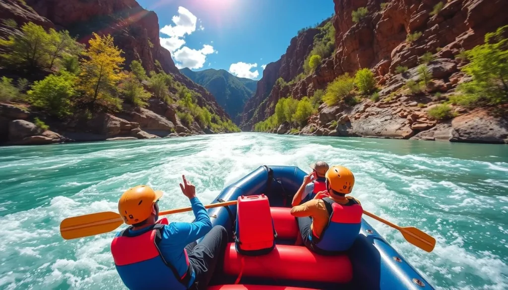 Generate an image of a rafting tour at Ausable Chasm