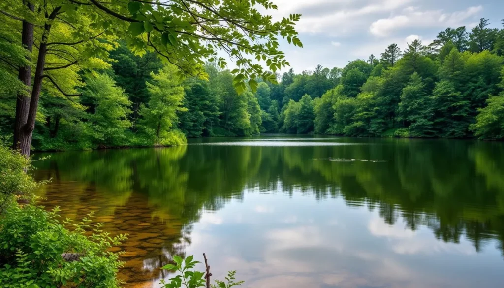 Generate an image of a serene lake in Minnewaska State Park Preserve.