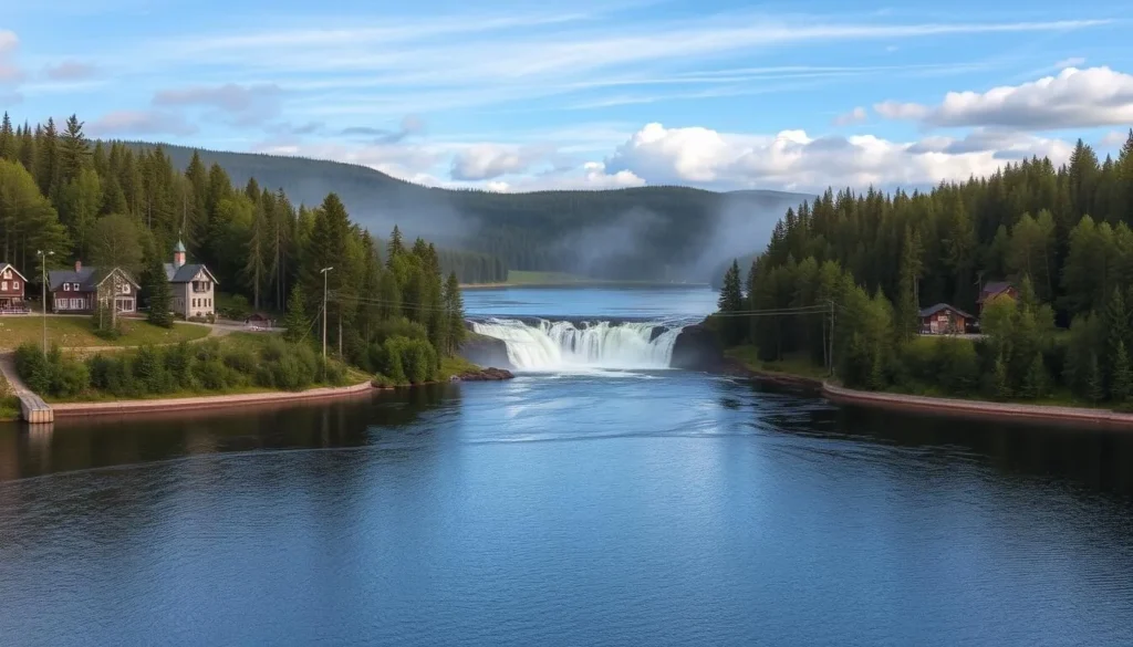 Generate an image of a serene lake or a roaring waterfall in Jämsä, Finland.