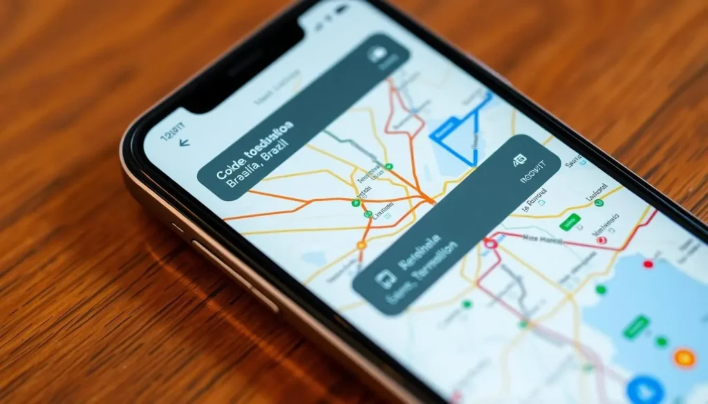 Generate an image of a smartphone displaying the Moovit app with a map of Brasilia's transportation network.