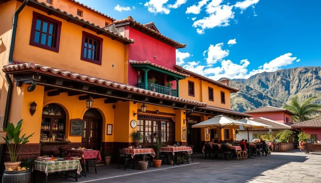 Generate an image of a traditional Peruvian restaurant in Urubamba