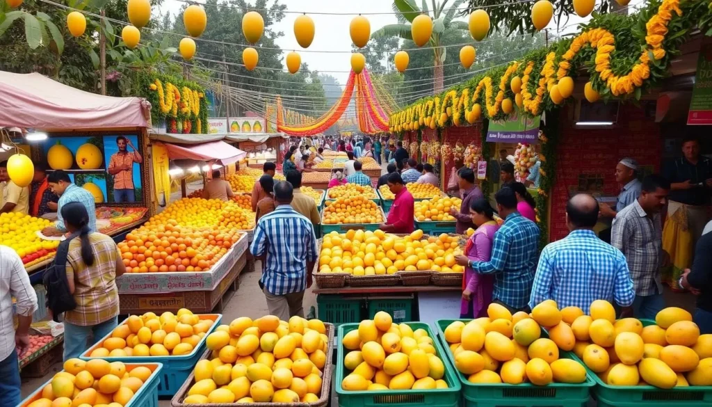 Generate an image of a vibrant Mango Festival scene in Chandigarh.