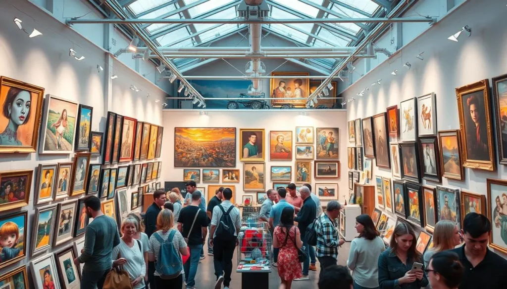 Generate an image of a vibrant art gallery in West Yorkshire.