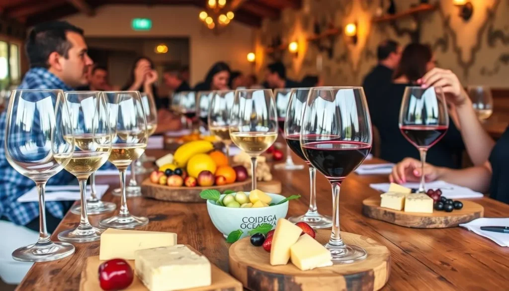 Generate an image of a wine tasting session at Bodega Oceánica.