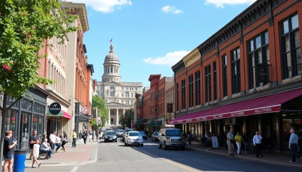 Generate an image of downtown Lethbridge with its historic buildings and vibrant atmosphere.