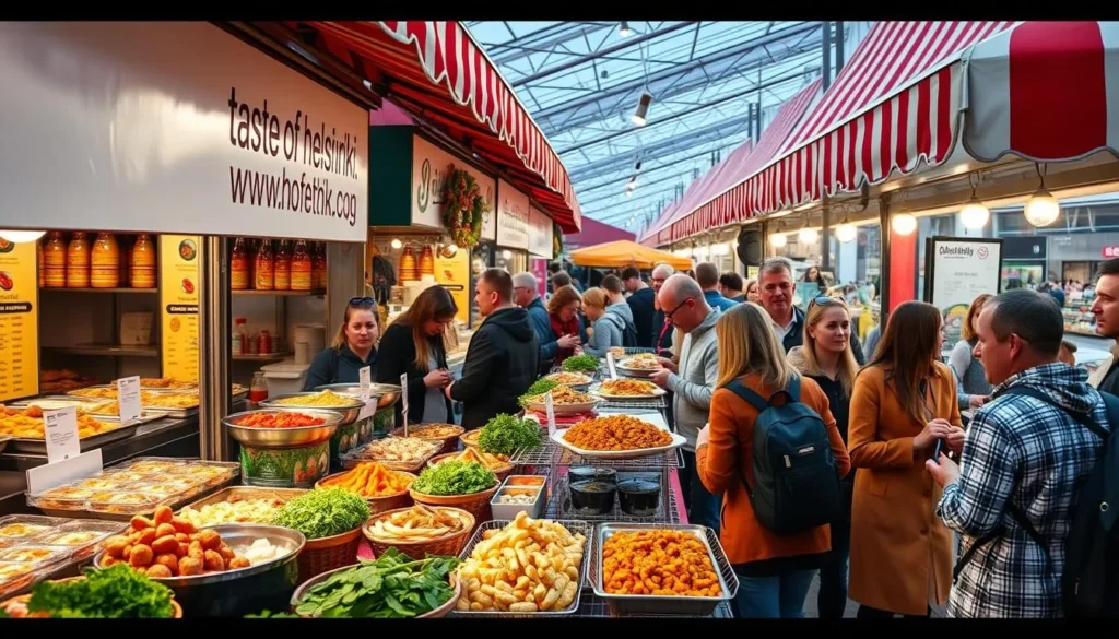 Generate an image of food stalls at Taste of Helsinki