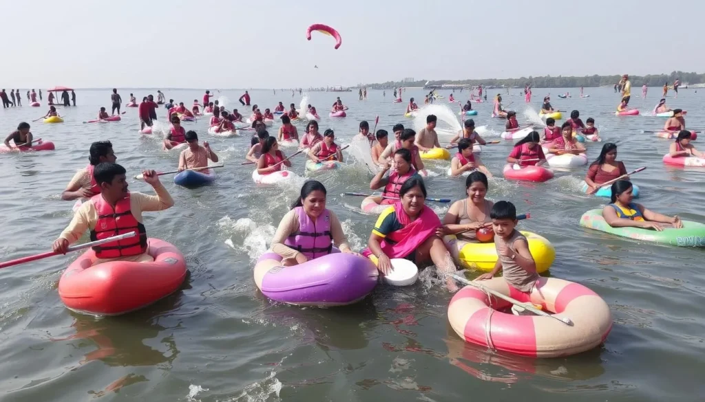Generate an image of people enjoying water sports at Khindsi Lake.