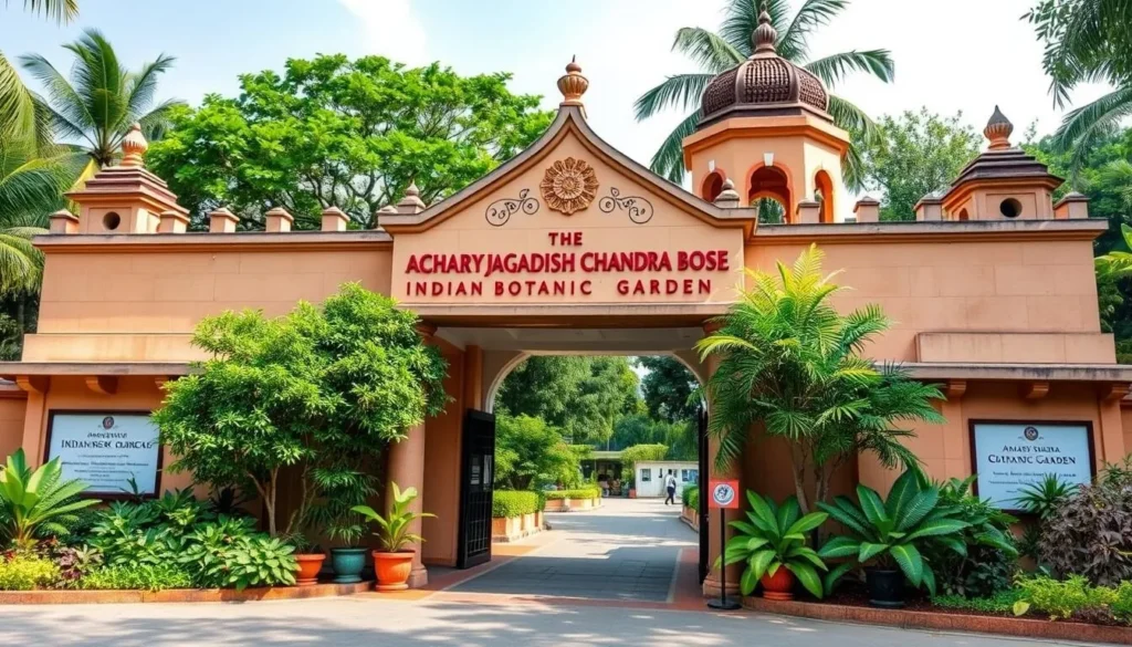 Generate an image of the Acharya Jagadish Chandra Bose Indian Botanic Garden's entrance