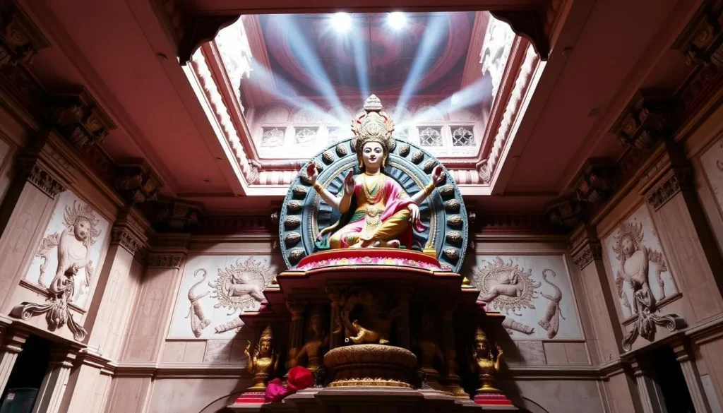Generate an image of the Ambika Niketan Temple's idol of Goddess Shakti