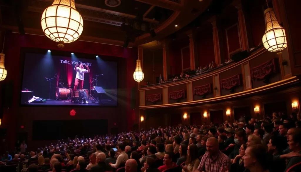 Generate an image of the Arden Theater's interior, highlighting its intimate setting and vibrant performance atmosphere.