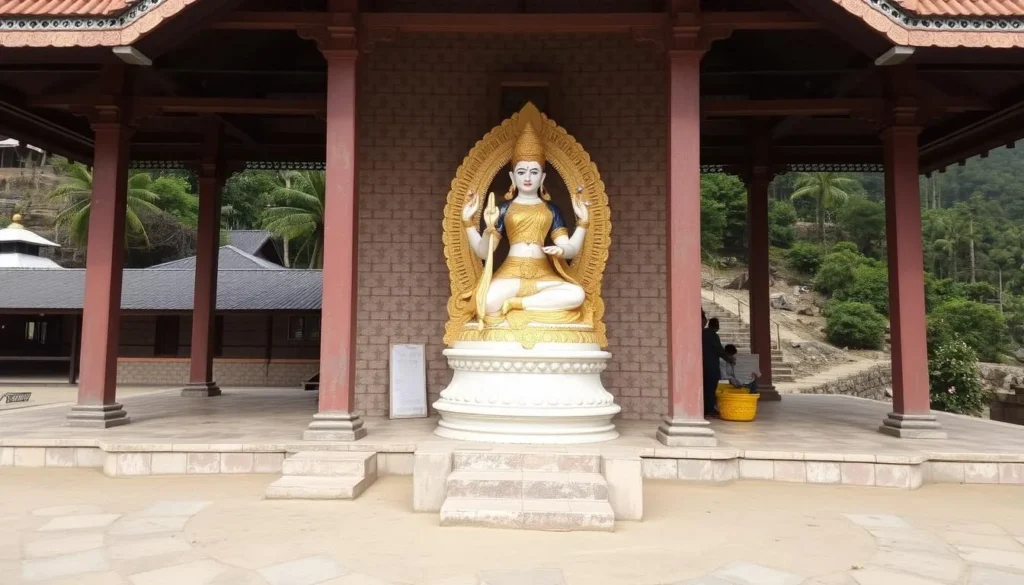 Generate an image of the Bhairabi Temple at Mantridi village, highlighting the unique one-limbed goddess idol. Generate an image of the Bhairabi Temple at Mantridi village, highlighting the unique one-limbed goddess idol.