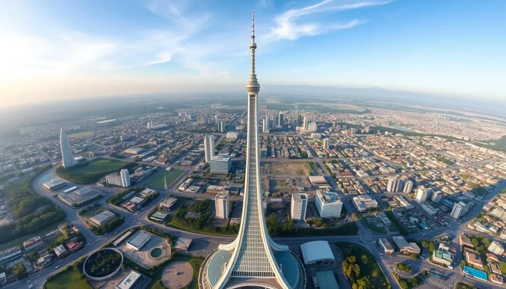 Generate an image of the Brasília TV Tower with a panoramic view of the city.