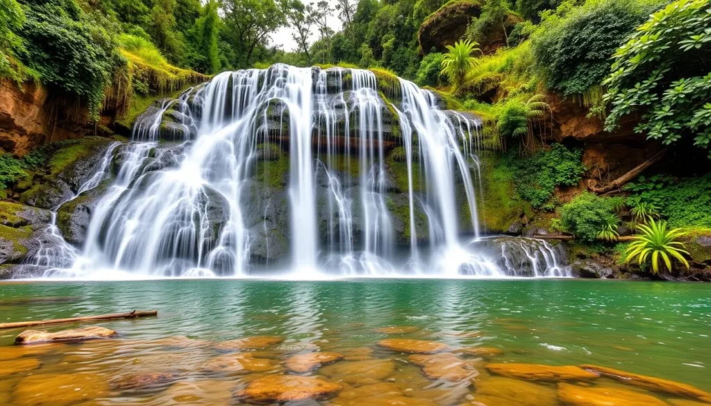 Generate an image of the Cascata Grande waterfall in Furnas do Bom Jesus National Park.