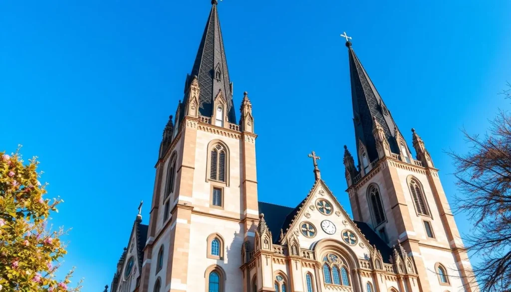 Generate an image of the Cathedral of St. Peter and Paul in Brno, Czechia, showcasing its iconic twin spires.