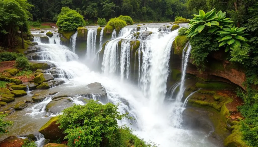 Generate an image of the Chinchoti Waterfalls during monsoon