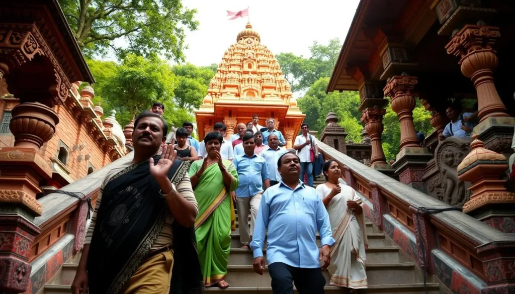 Generate an image of the Chotila Temple with devotees climbing the steps.