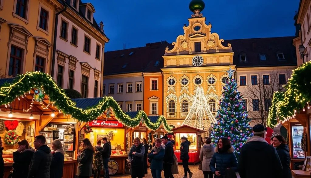 Generate an image of the Christmas market in Vilnius Old Town.