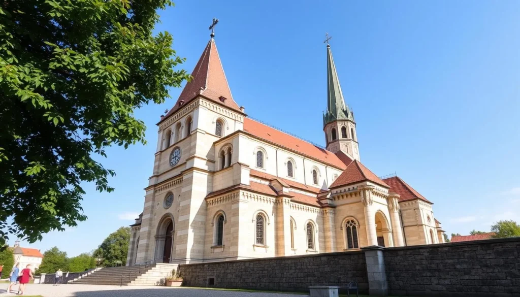 Generate an image of the Church of the Annunciation of the Virgin Mary in Sumperk, Czechia, showcasing its architectural beauty.