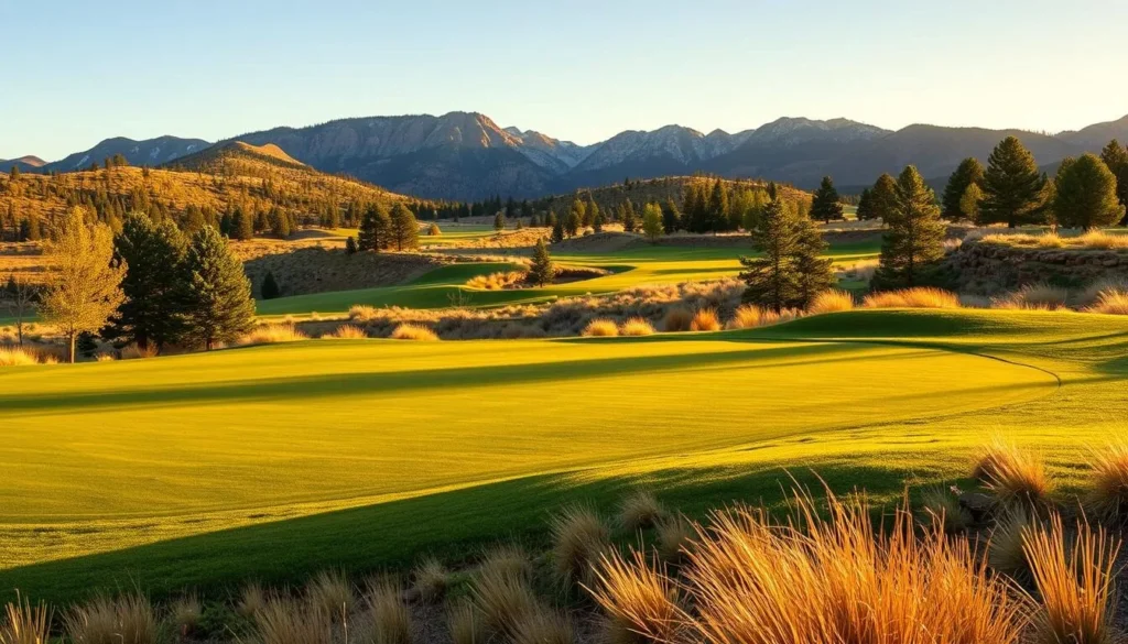 Generate an image of the Copper Creek Golf Club's 14th green at 9,800 feet.
