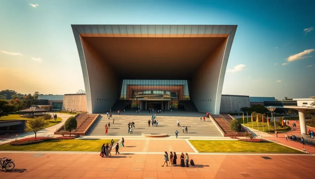 Generate an image of the Cultural Complex of the Republic in Brasilia, showcasing its modern architecture and vibrant cultural atmosphere.