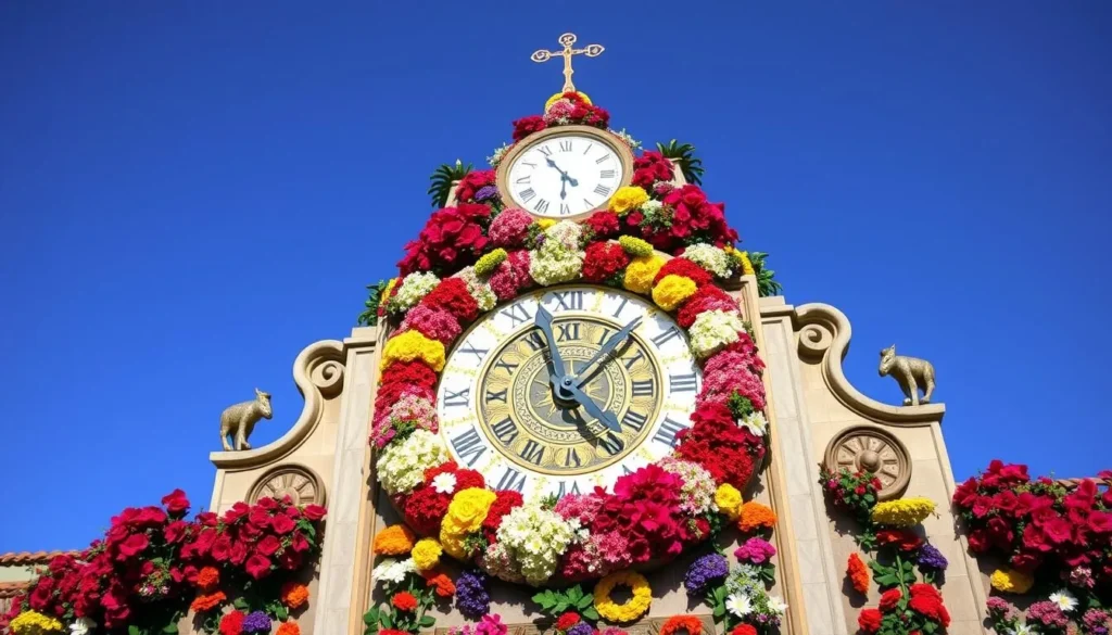 Generate an image of the Flower Clock in Viña del Mar, showcasing its vibrant flowers and intricate design.