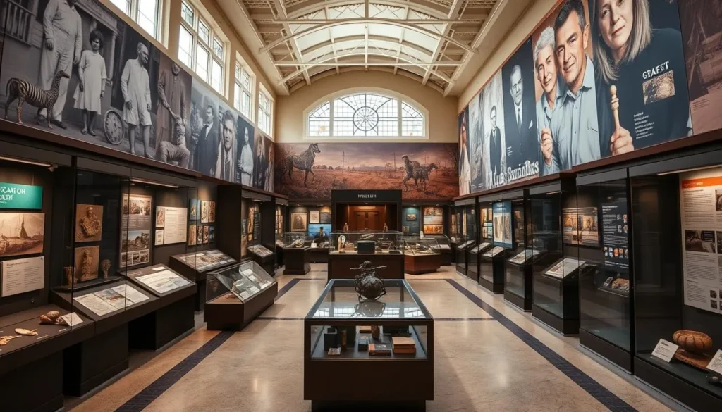 Generate an image of the Galt Museum's exhibit hall, featuring historical artifacts and exhibits.