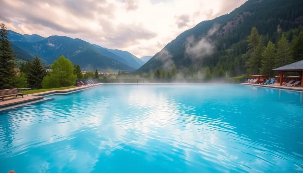 Generate an image of the Glenwood Hot Springs Pool, showcasing its expansive size and natural surroundings.