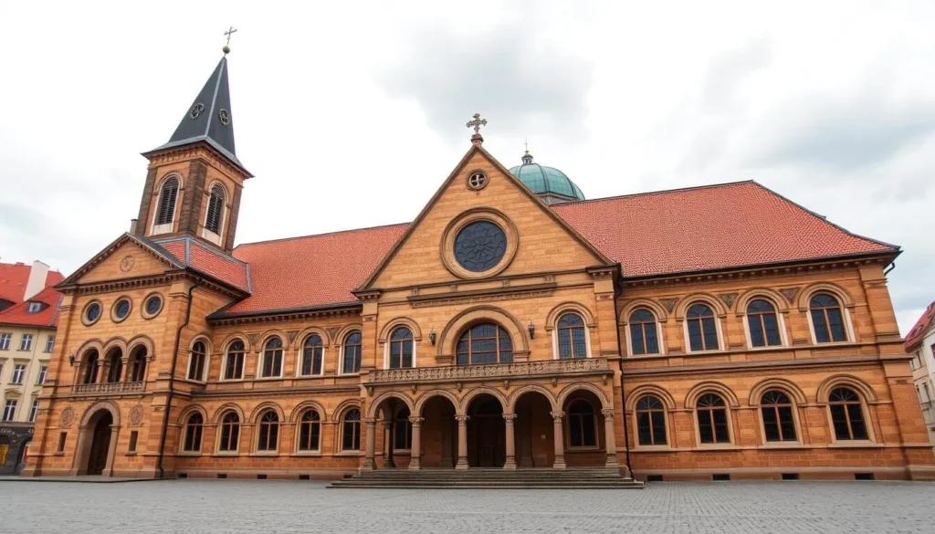 Generate an image of the Great Synagogue in Plzen, showcasing its impressive architecture and historical significance.