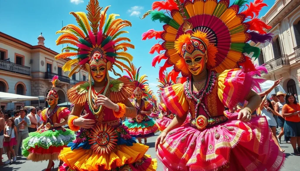 Generate an image of the Gualeguaychú Carnival in Argentina, showcasing vibrant costumes and energetic parades.