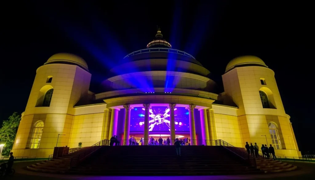 Generate an image of the Guwahati Planetarium's exterior or interior, highlighting its unique architecture or a show in progress.