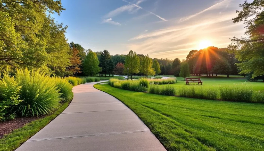 Generate an image of the High Point Greenway trail, showcasing its scenic path and surrounding parks.