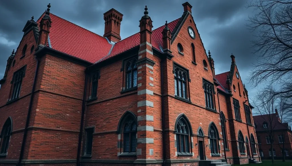 Generate an image of the House of Perkūnas, showcasing its unique Gothic brick architecture.