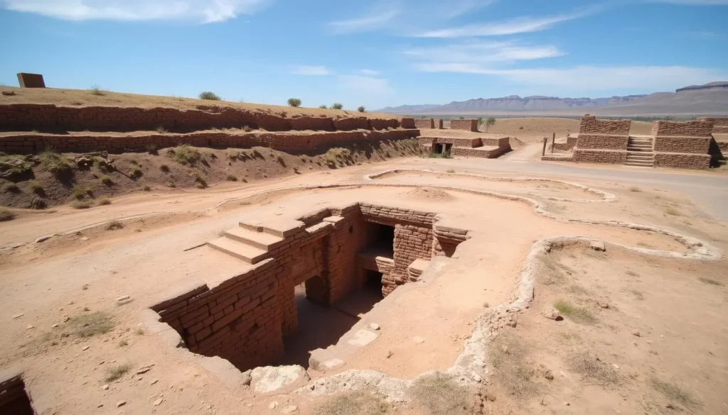 Generate an image of the Huaca Rajada archaeological site, showcasing the excavation area where Lord Sipán's tomb was discovered.