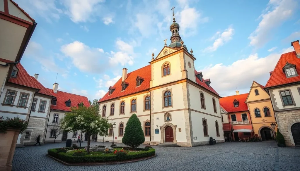 Generate an image of the Hussite Museum in Tabor, Czech Republic, showcasing its historic Town Hall building.