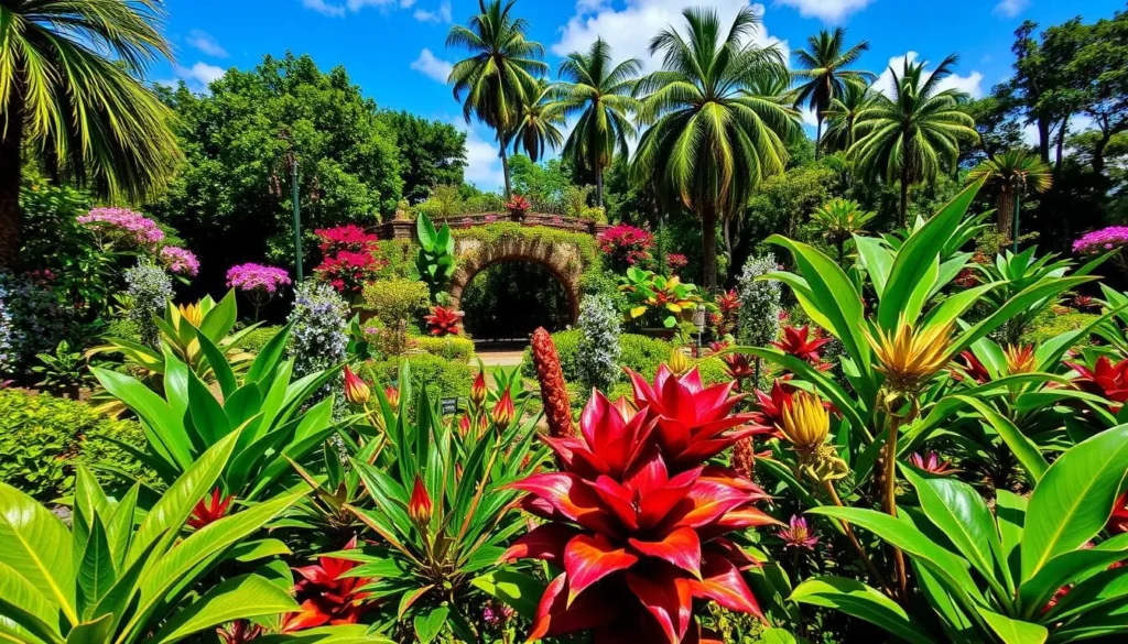 Generate an image of the Jardin Botanico Carlos Vargas, showcasing its lush greenery and variety of plant species.