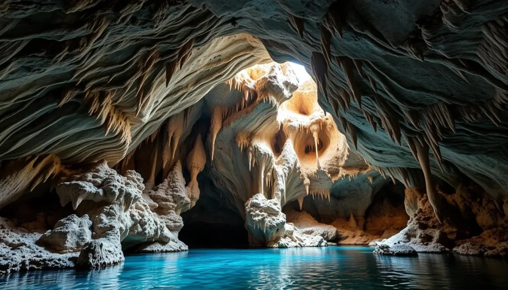 Generate an image of the Jeita Grotto's stunning limestone caves.