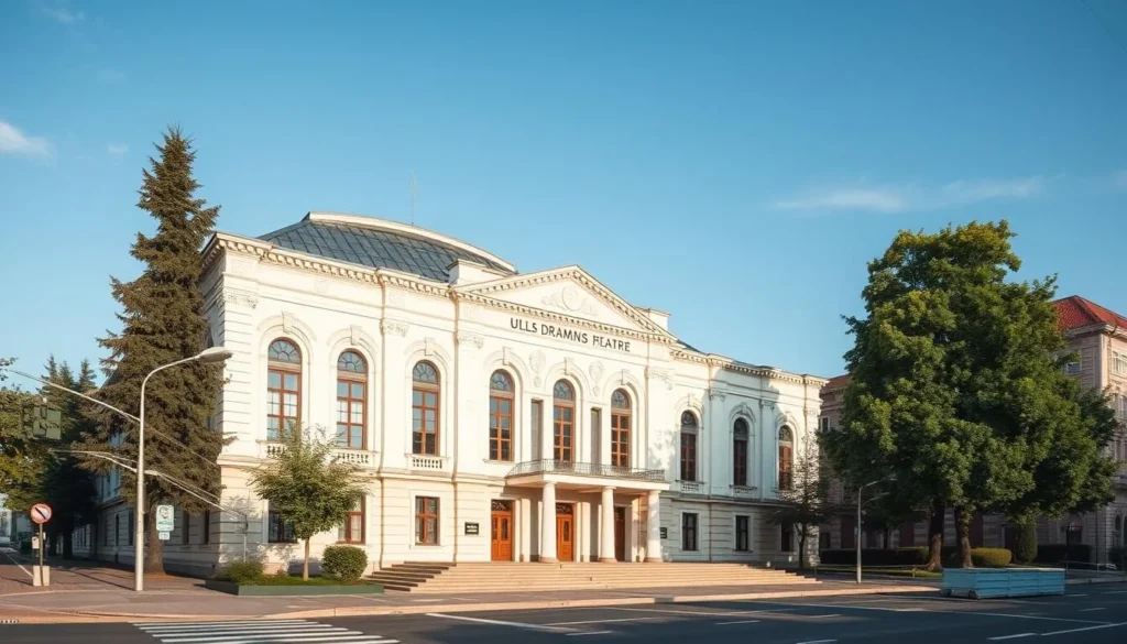 Generate an image of the Juozas Miltinis Drama Theatre's exterior