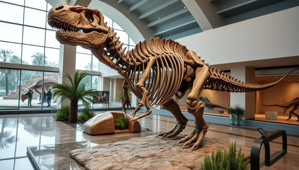 Generate an image of the Kronosaurus fossil at El Fosil museum, highlighting its massive size and historical significance.