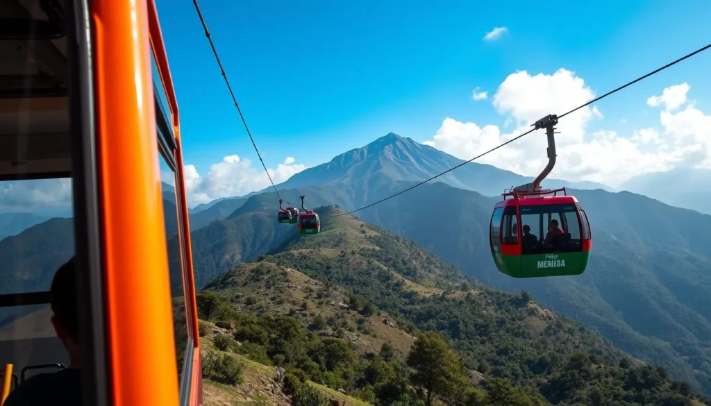 Generate an image of the Merida Cable Car ascending to Pico Espejo station