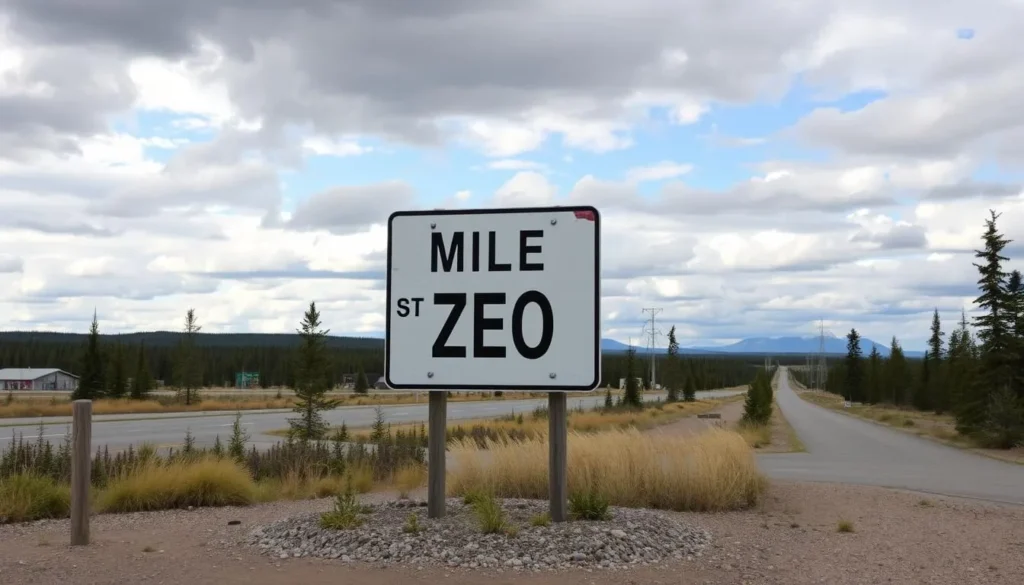 Generate an image of the Mile0 sign in Dawson Creek.