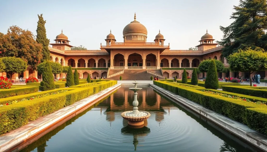 Generate an image of the Mughal Gardens in Srinagar, showcasing their beauty and historical significance.
