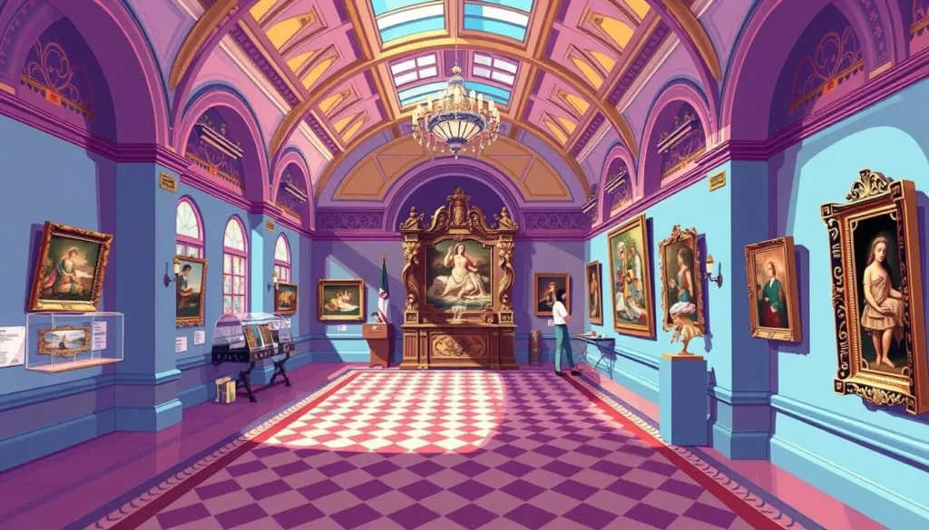 Generate an image of the Napier Museum's vibrant interiors and art gallery.