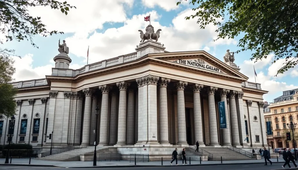 Generate an image of the National Gallery's facade in London.