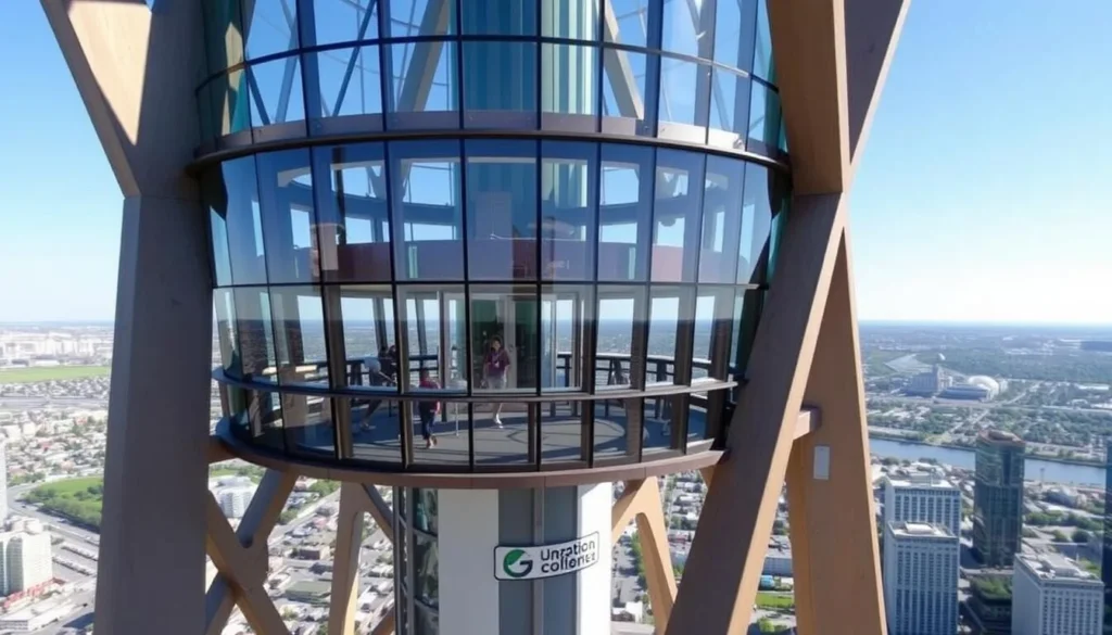 Generate an image of the New City Hall Observation Tower, showcasing its height and panoramic views.