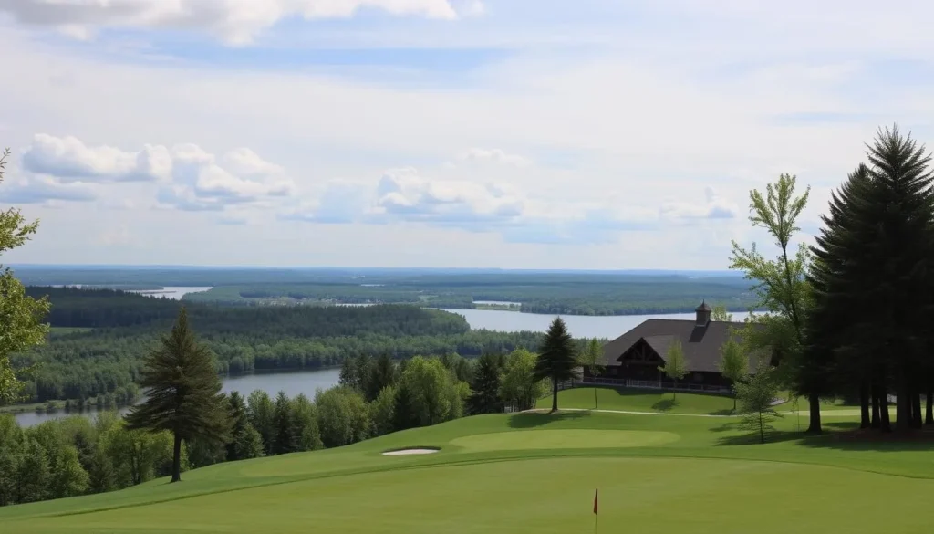 Generate an image of the Oak Knolls Golf Club in Red Lake Falls, Minnesota, showcasing its beautiful greens and scenic views.